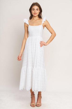Square Neck Midi Eyelet Lace Wedding Guest A-Line Dress Flying Tomato ID23411