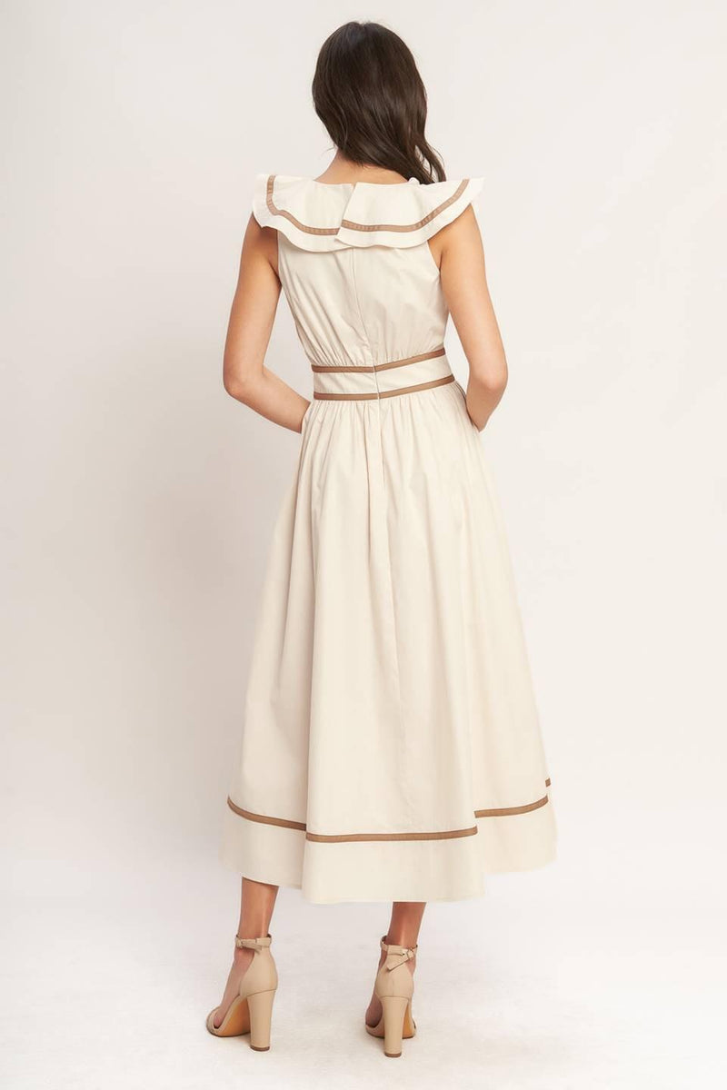 V-Neck Midi Crepe Wedding Guest A-Line Dress Flying Tomato ID23432