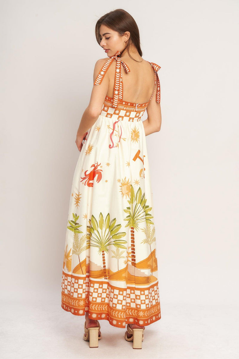 Square Neck Floor-Length Tropical Print A-Line Maxi Dress Flying Tomato ID23441
