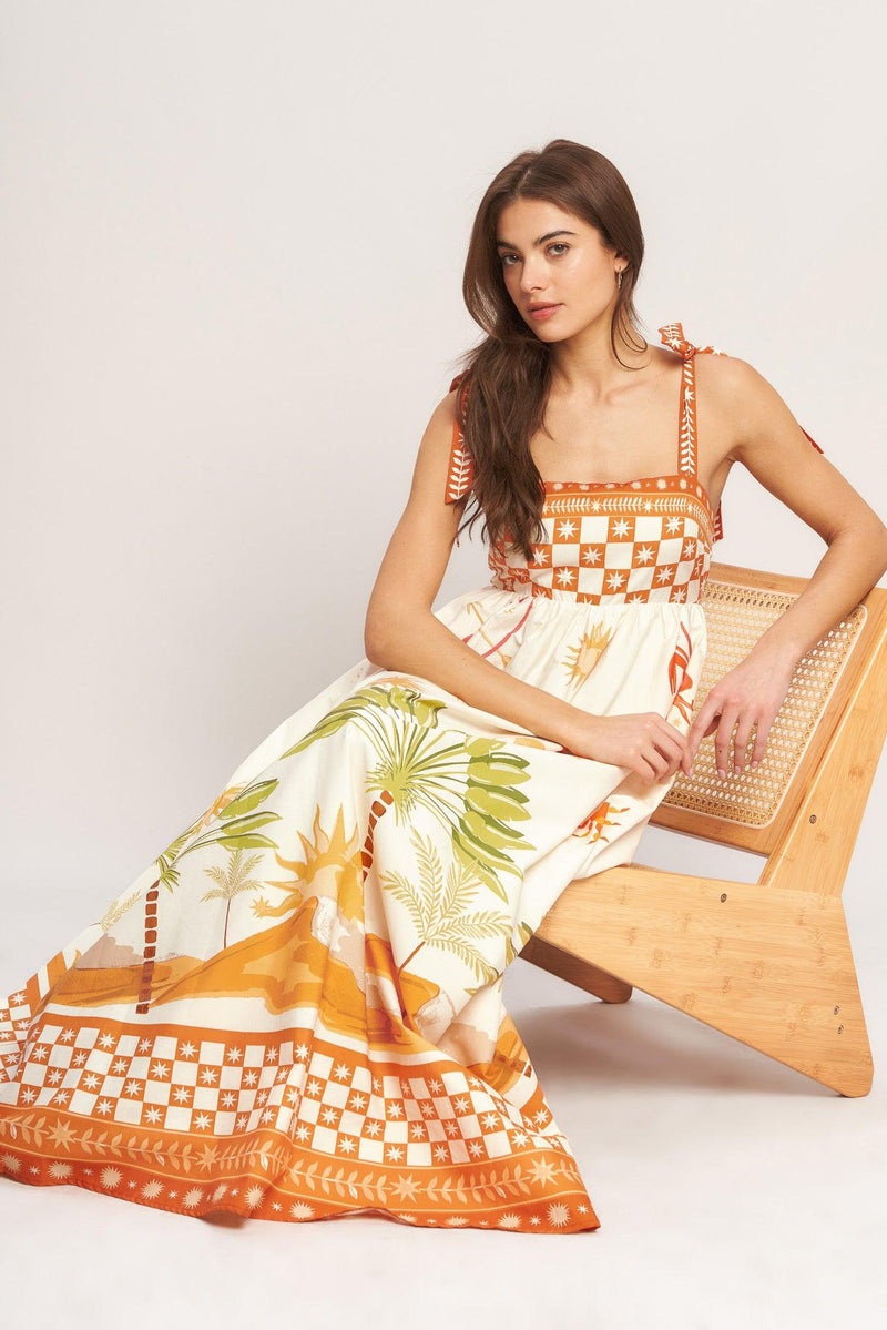 Square Neck Floor-Length Tropical Print A-Line Maxi Dress Flying Tomato ID23441