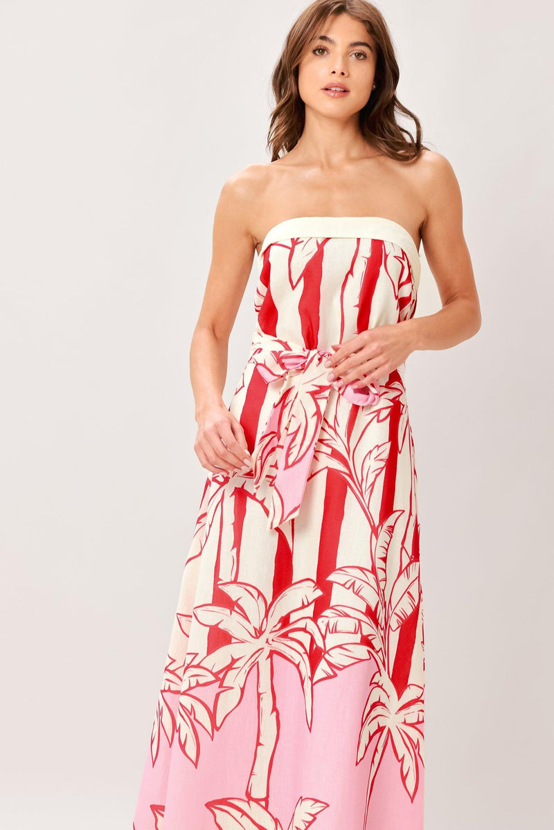 Strapless Floor-Length Crepe Tropical Print Wedding Guest A-Line Dress Flying Tomato ID23448