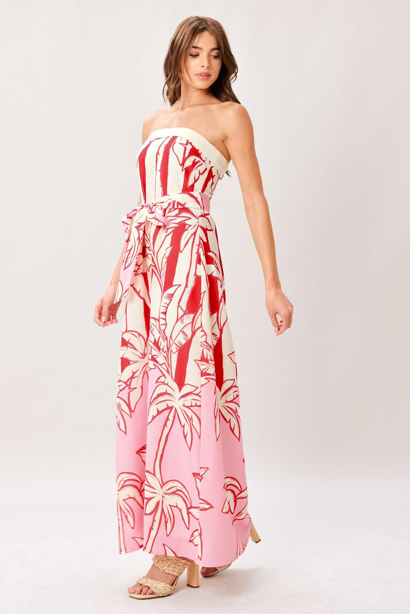 Strapless Floor-Length Crepe Tropical Print Wedding Guest A-Line Dress Flying Tomato ID23448