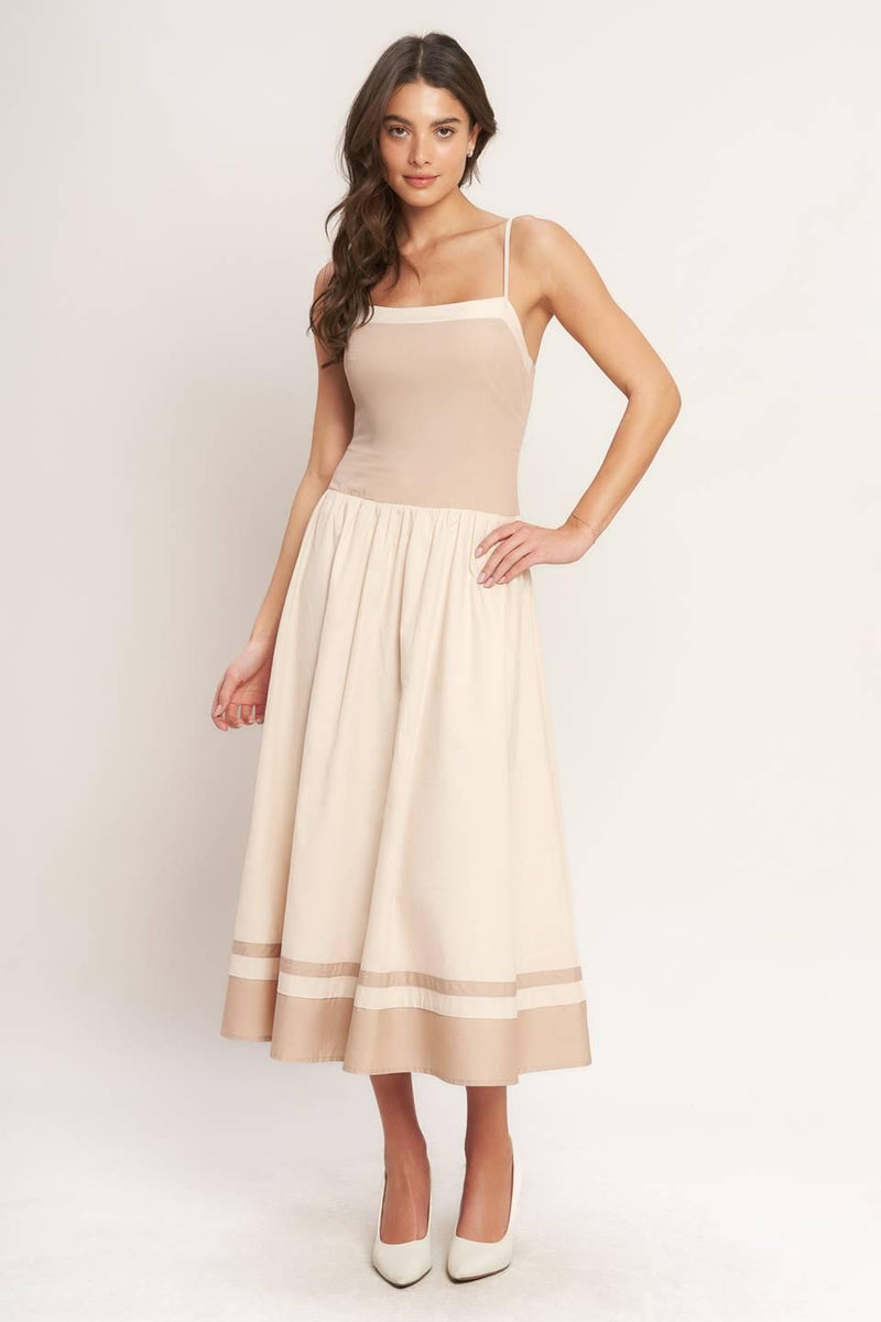Square Neck Midi Jersey Fit & Flare Dress Flying Tomato ID23455