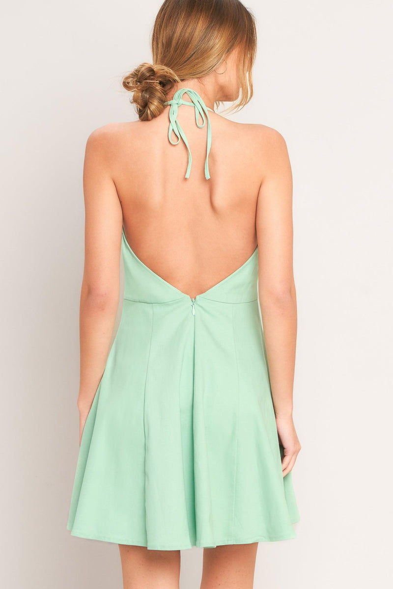 Halter Mini Crepe Cocktail Fit & Flare Flying Tomato ID23482