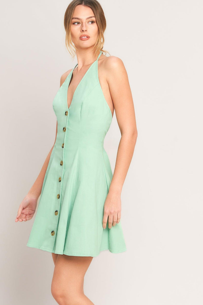 Halter Mini Crepe Cocktail Fit & Flare Flying Tomato ID23482