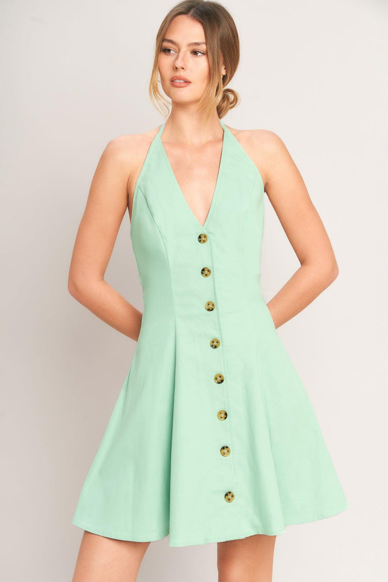 Halter Mini Crepe Cocktail Fit & Flare Flying Tomato ID23482