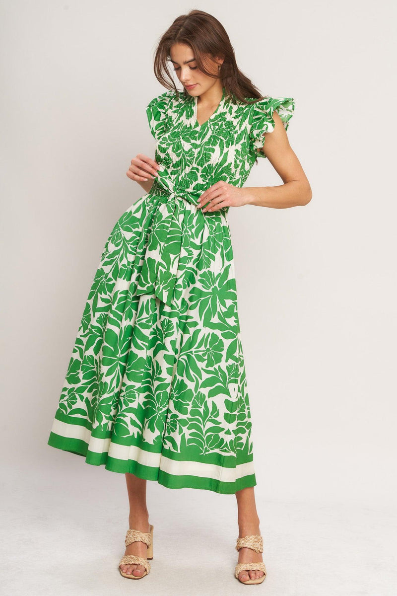 V-Neck Midi Crepe Garden Party A-Line Dress Flying Tomato ID23571