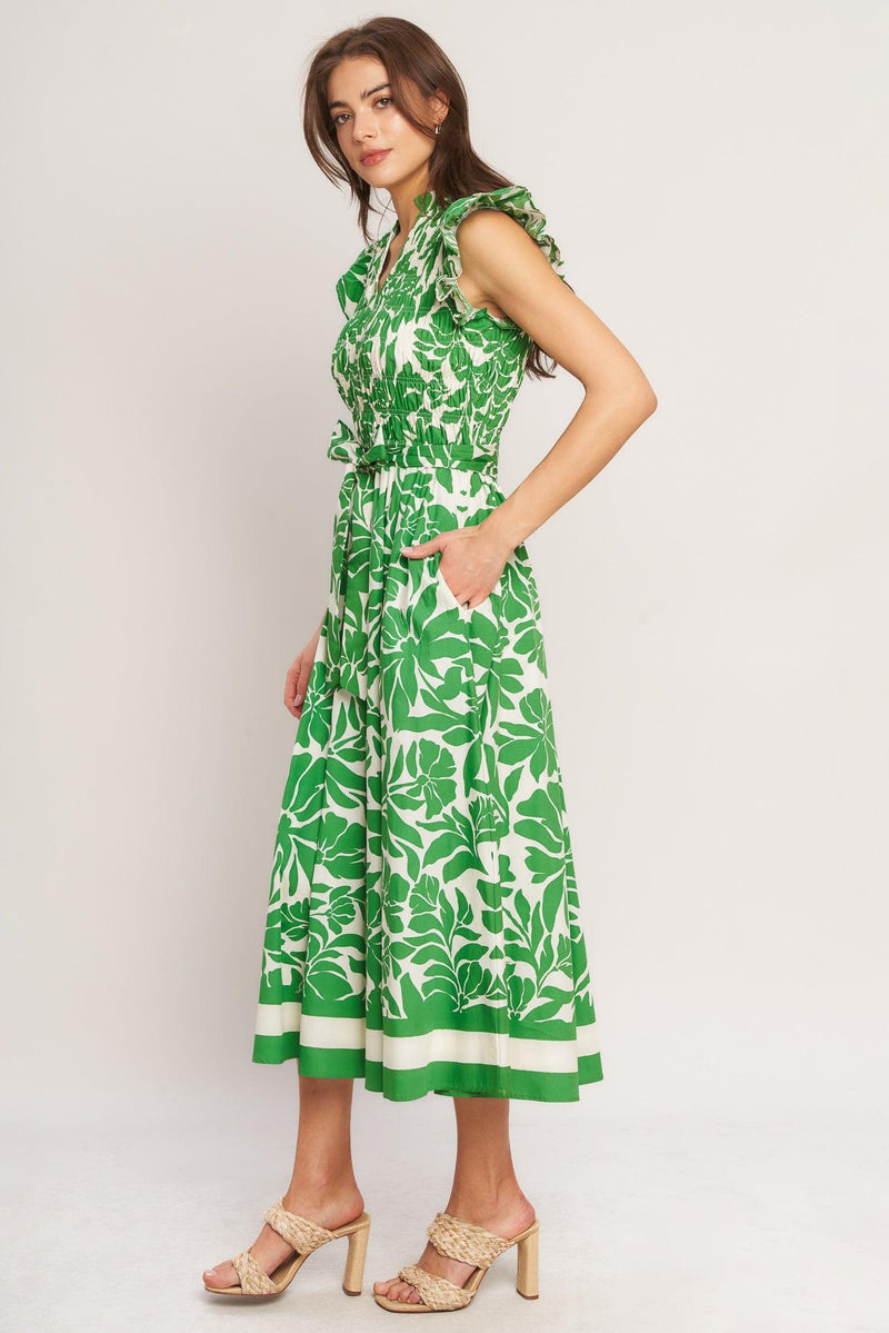 V-Neck Midi Crepe Garden Party A-Line Dress Flying Tomato ID23571
