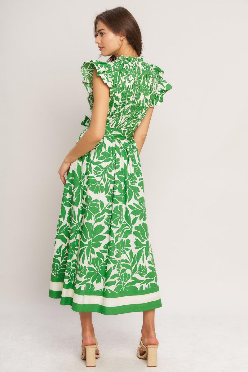 V-Neck Midi Crepe Garden Party A-Line Dress Flying Tomato ID23571