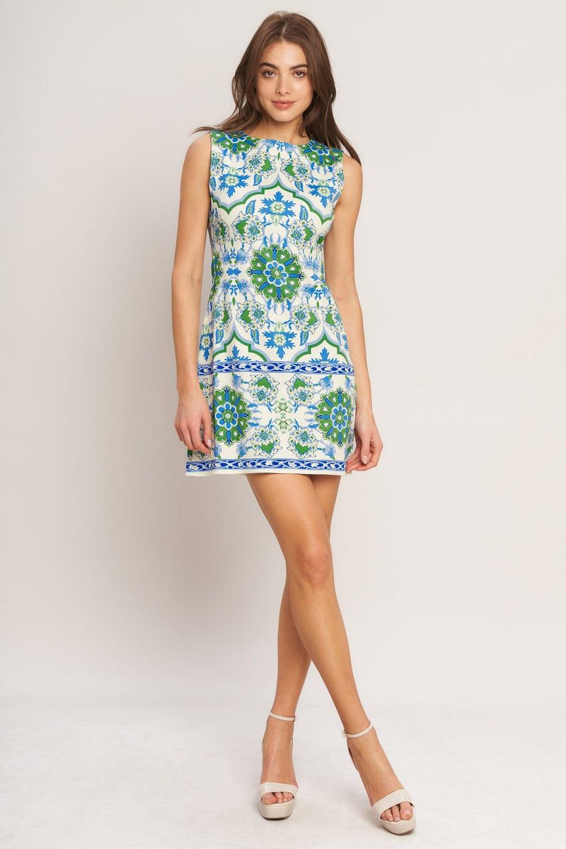 EURO BLUE WOVEN MINI DRESS l FLYING TOMATO IVORY GREEN / M