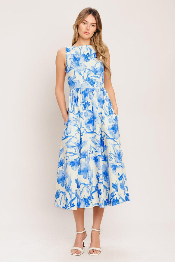 Bateau Midi Crepe Wedding Guest Fit & Flare Flying Tomato ID23589