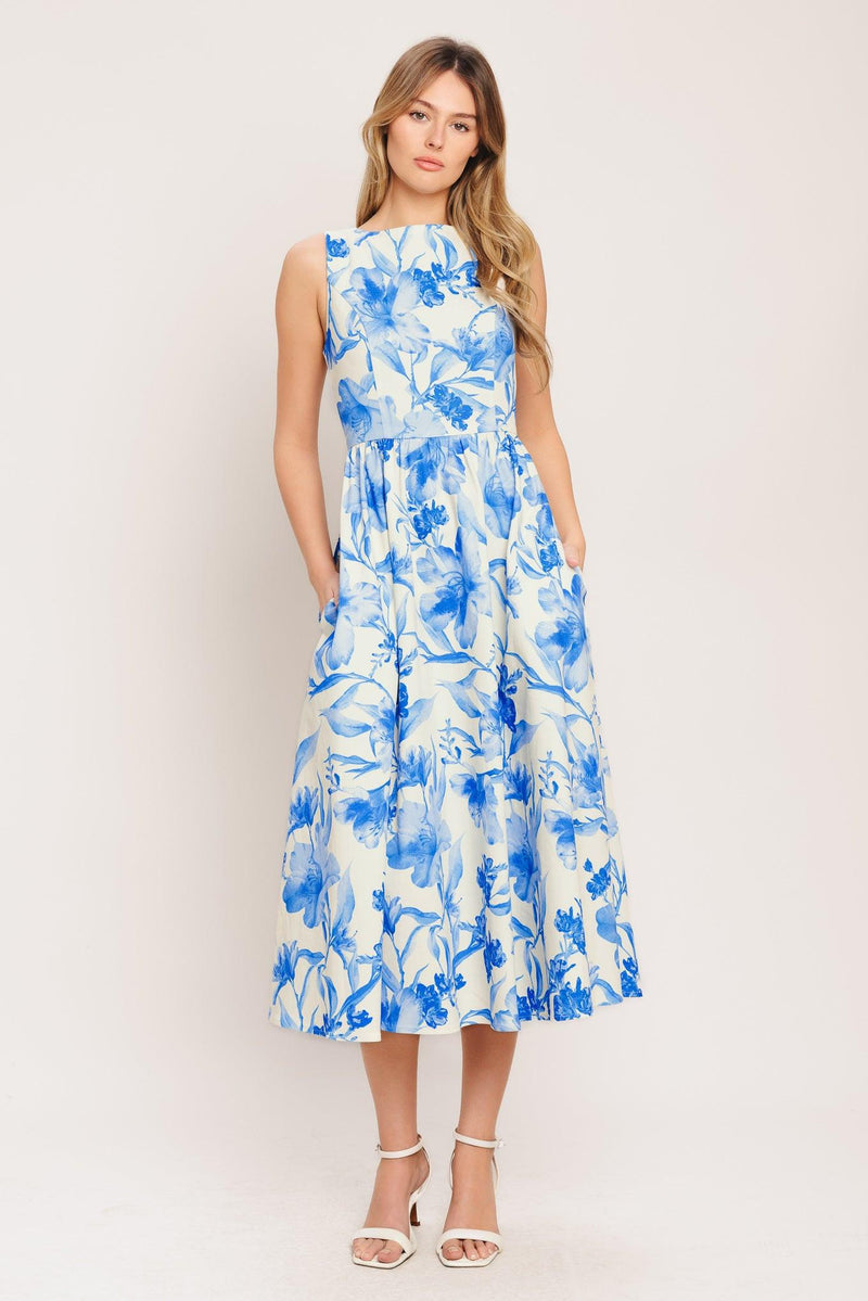 Bateau Midi Crepe Wedding Guest Fit & Flare Flying Tomato ID23589