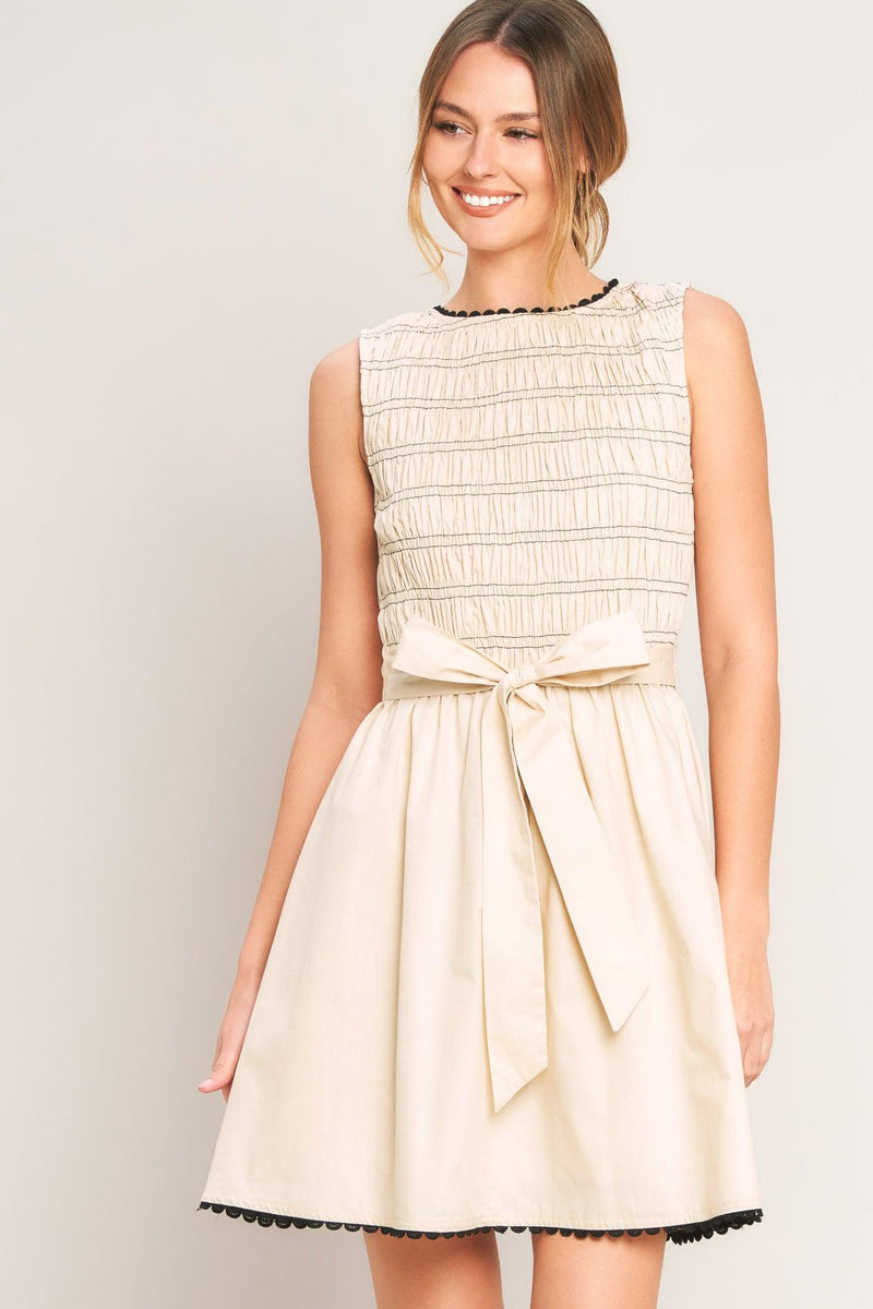 Jewel Neck Mini Crepe Cocktail Fit & Flare Dress Flying Tomato ID23595
