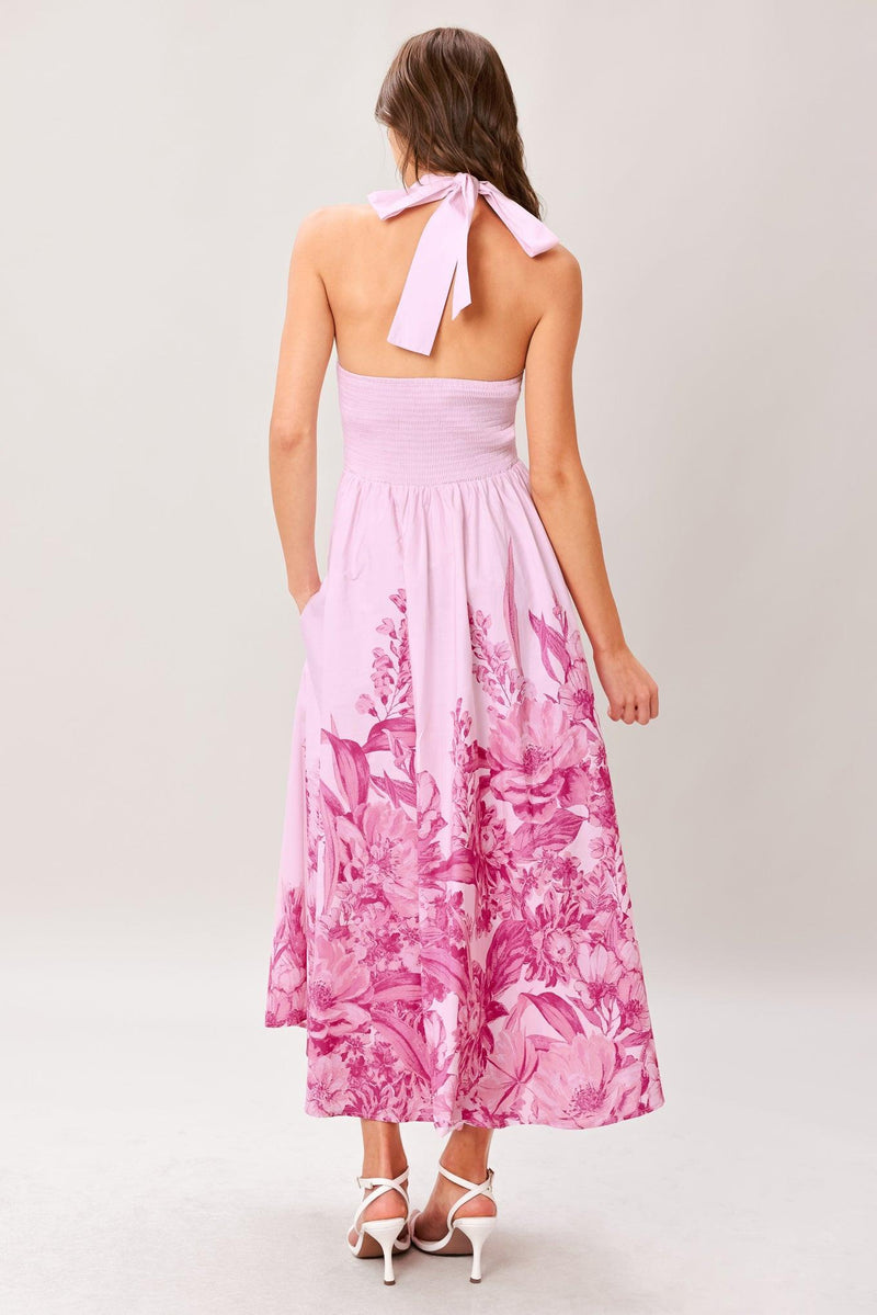 Halter Midi Crepe Wedding Guest A-Line Dress Flying Tomato ID23614