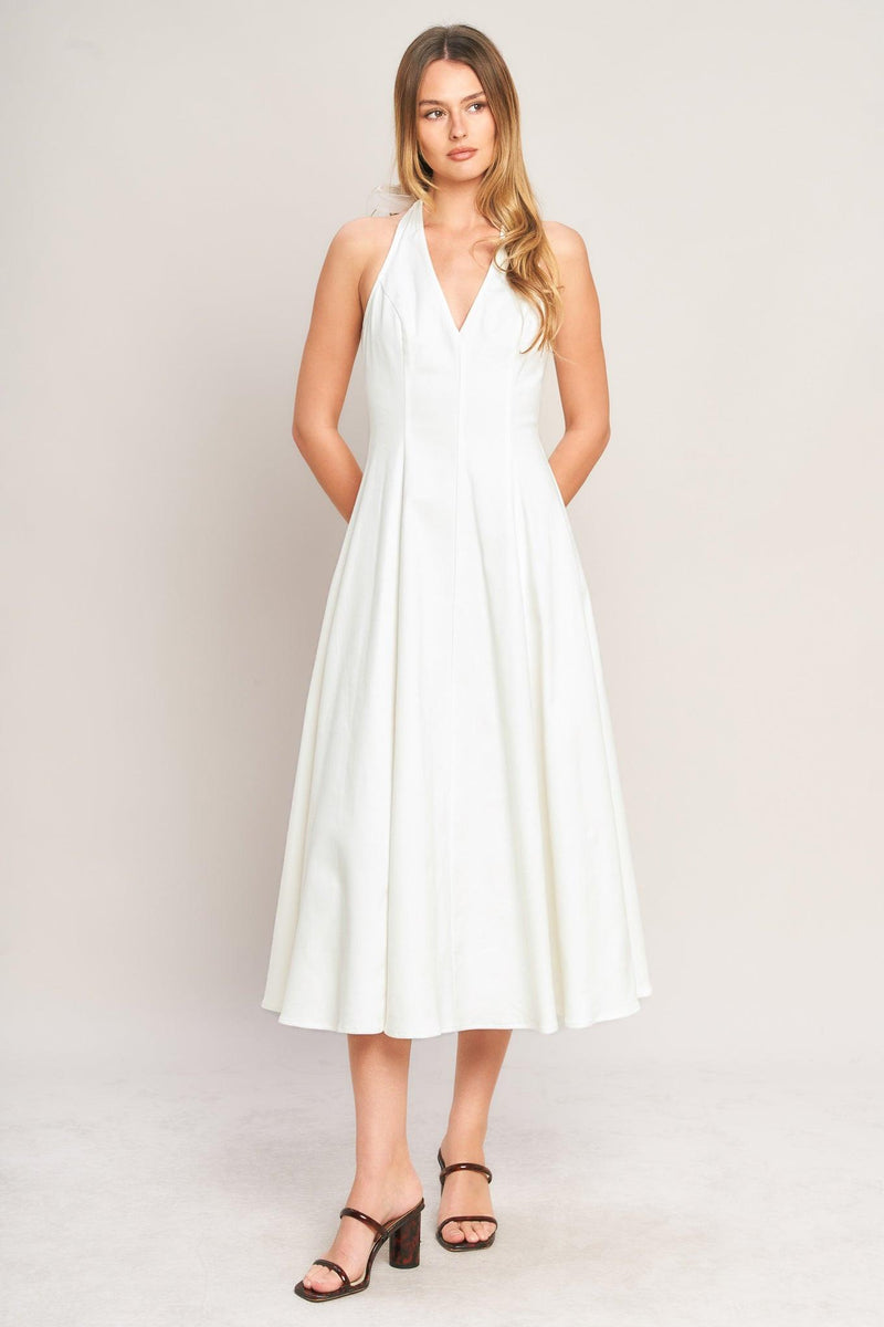 Halter Midi Crepe Formal A-Line Dress Flying Tomato ID23616