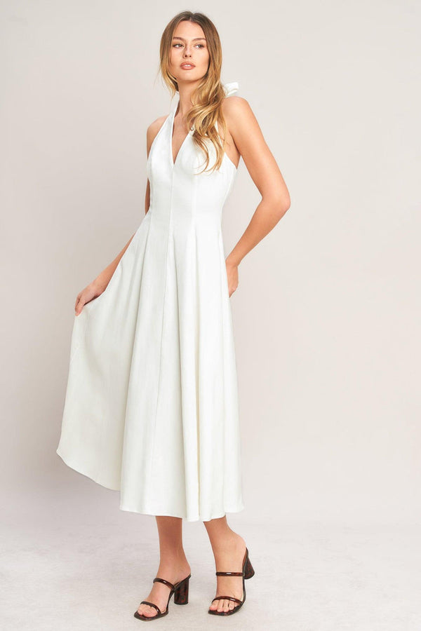 Halter Midi Crepe Formal A-Line Dress Flying Tomato ID23616