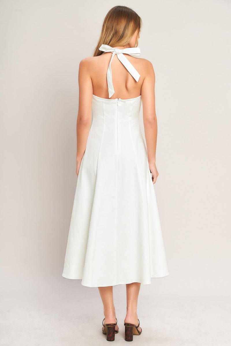 Halter Midi Crepe Formal A-Line Dress Flying Tomato ID23616