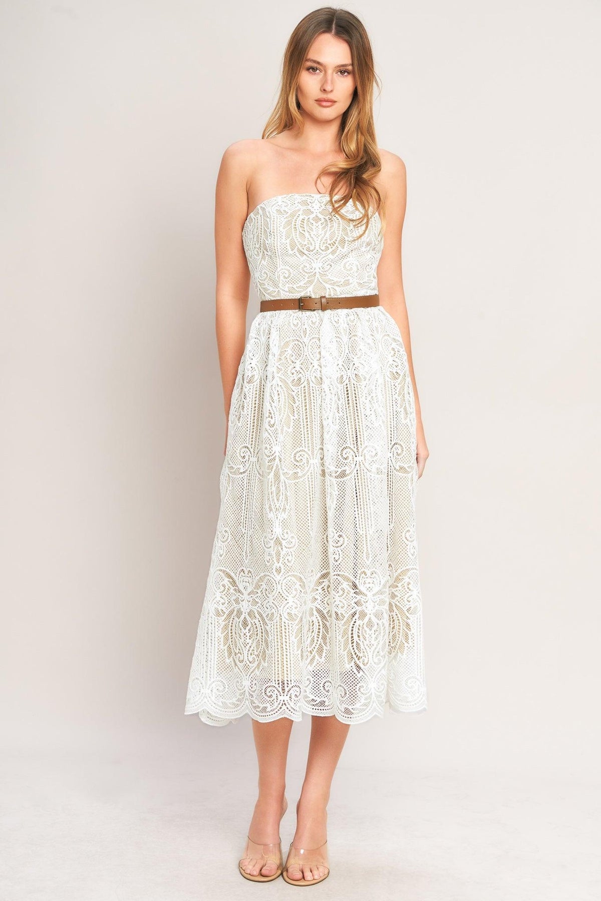 Strapless Straight Neck Midi Lace Wedding Dress ID23640