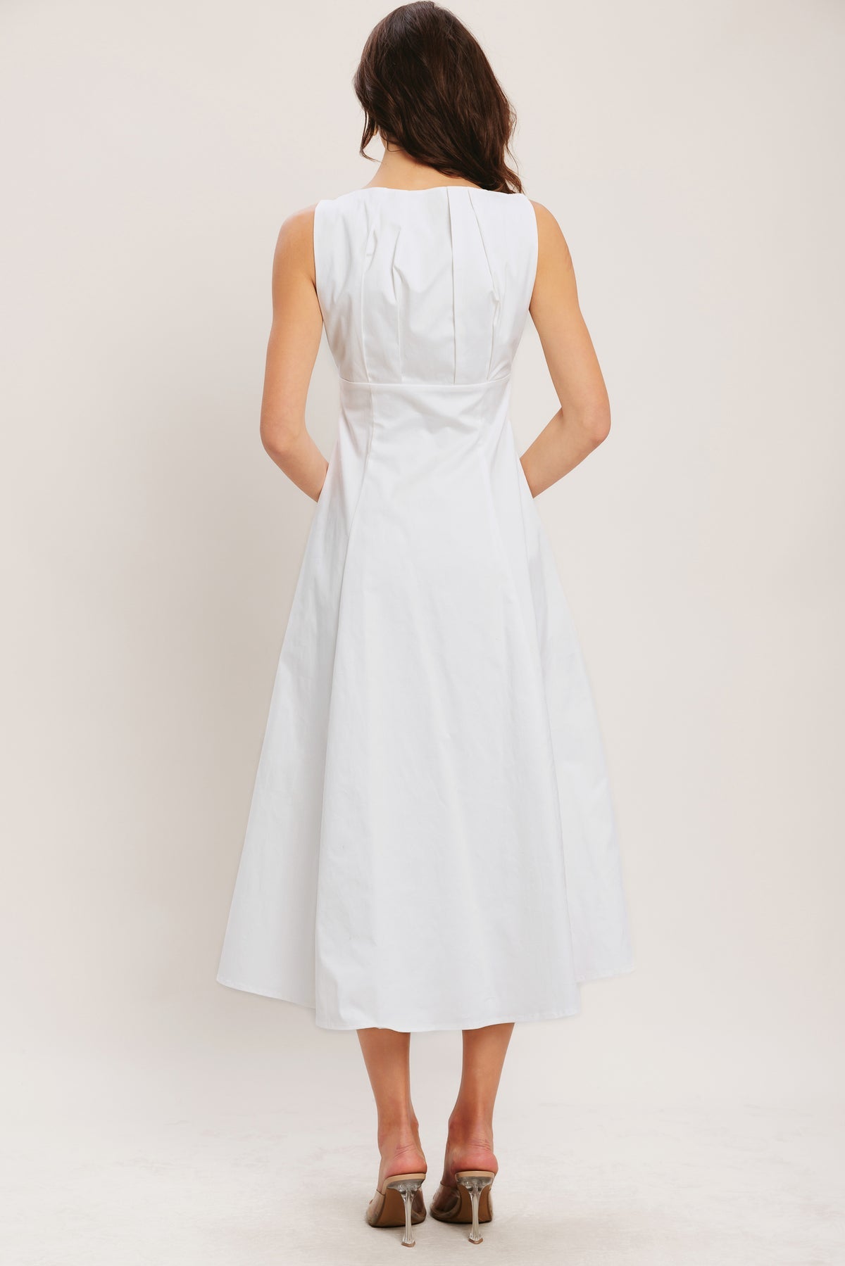 Off Whire Square Neck Midi Woven Casual Dress with Front Button Detail Flying Tomato ID23643