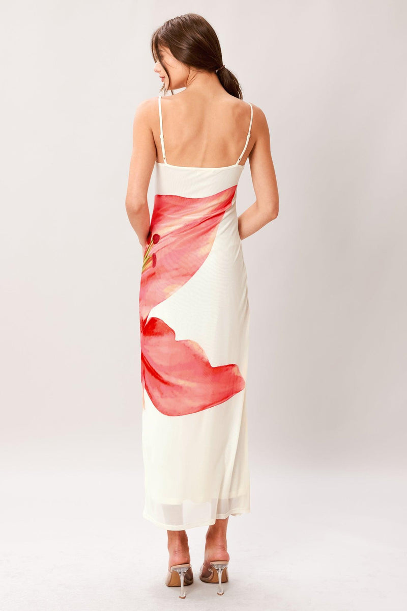 Scoop Neck Midi Mesh Floral Print Wedding Guest Sheath Dress Flying Tomato ID23652