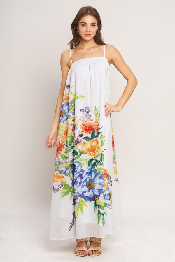 Square Neck Floor-Length Chiffon Garden Party A-Line Dress Flying Tomato ID23672
