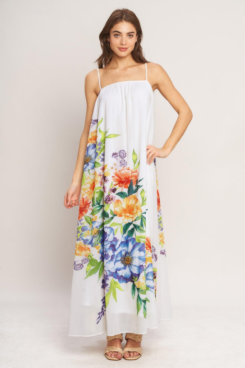 Square Neck Floor-Length Chiffon Garden Party A-Line Dress Flying Tomato ID23672