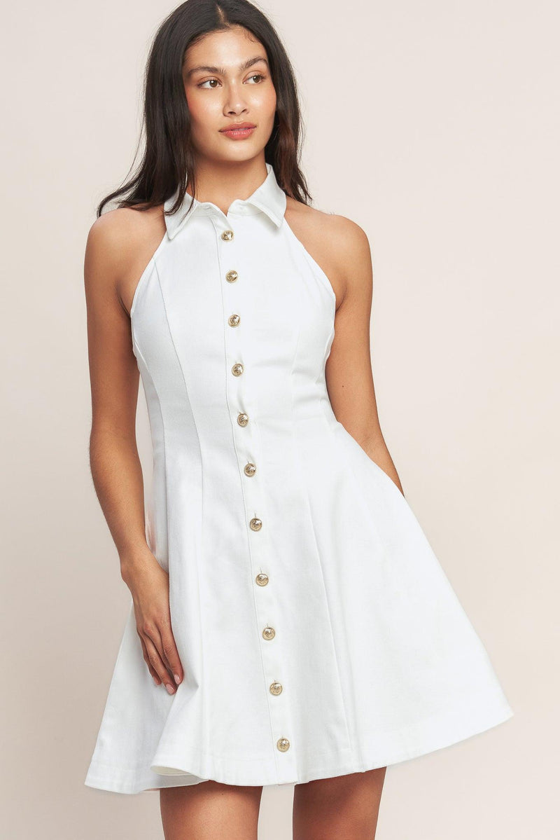 Halter Mini Crepe Cocktail Fit & Flare Flying Tomato ID23675