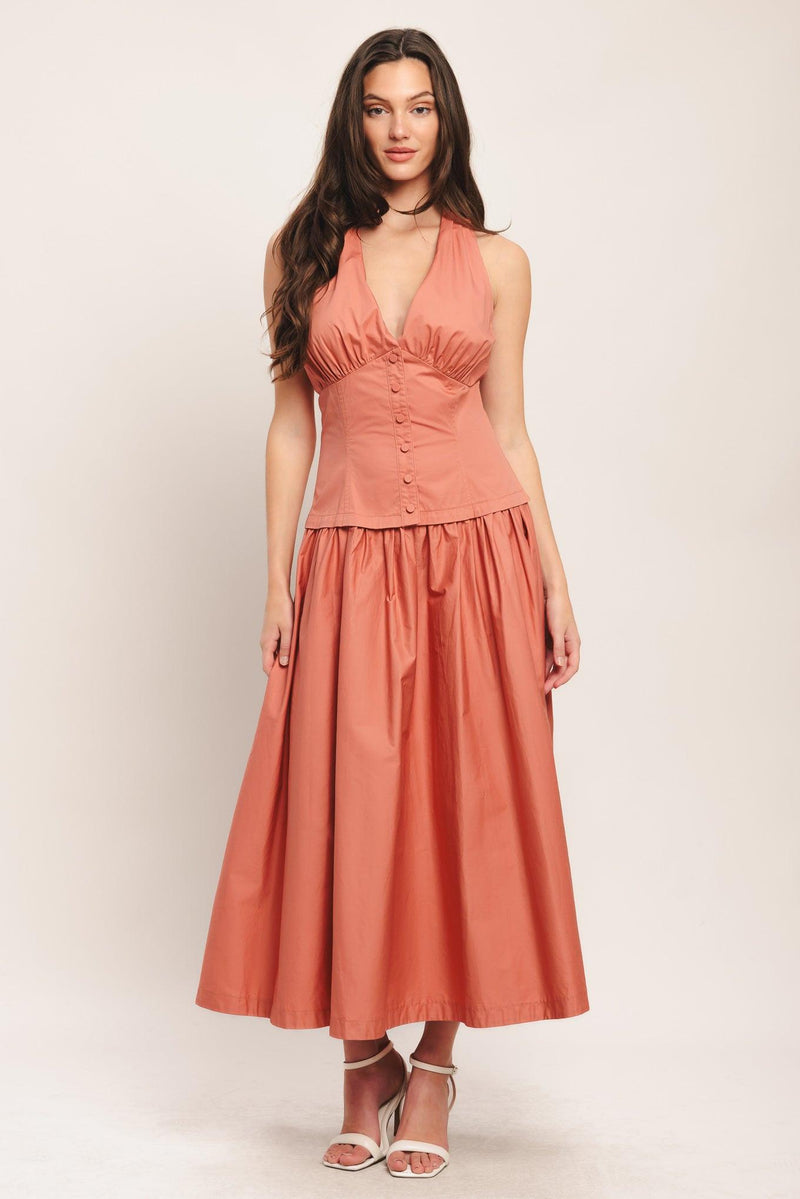 Halter Midi Crepe Wedding Guest Fit & Flare Flying Tomato ID23676