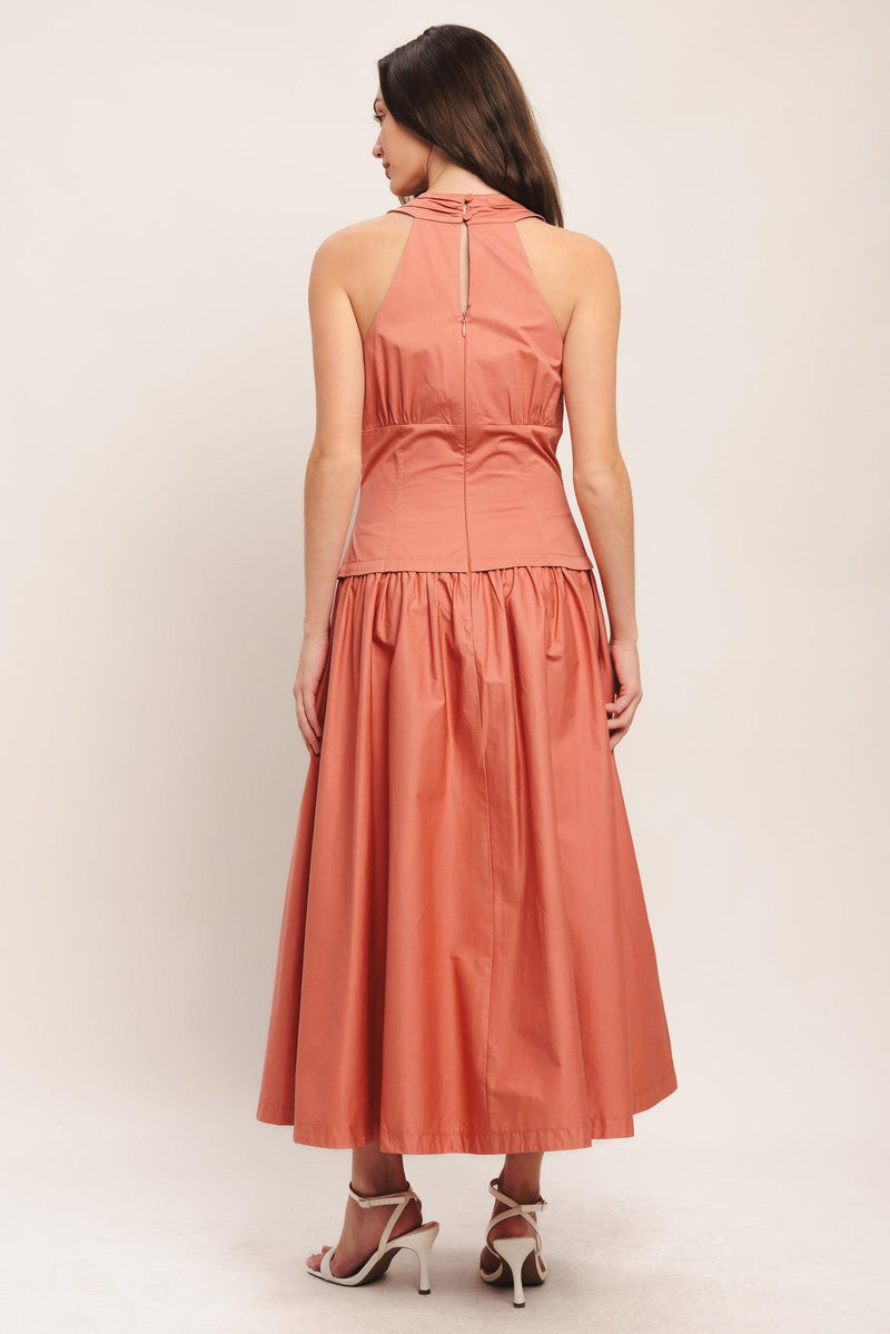 Halter Midi Crepe Wedding Guest Fit & Flare Flying Tomato ID23676