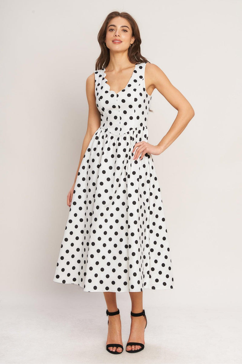fit and flare midi dress for wedding guest Sweetheart Midi Polka Dot Fit & Flare Dress – The Dress Outlet