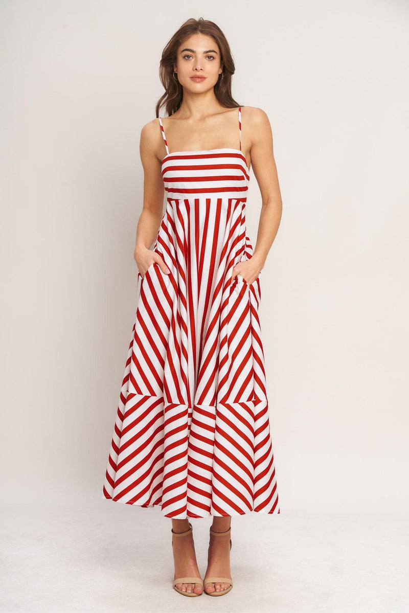 Square Neck Midi Crepe Summer Fit & Flare Dress Flying Tomato ID23681
