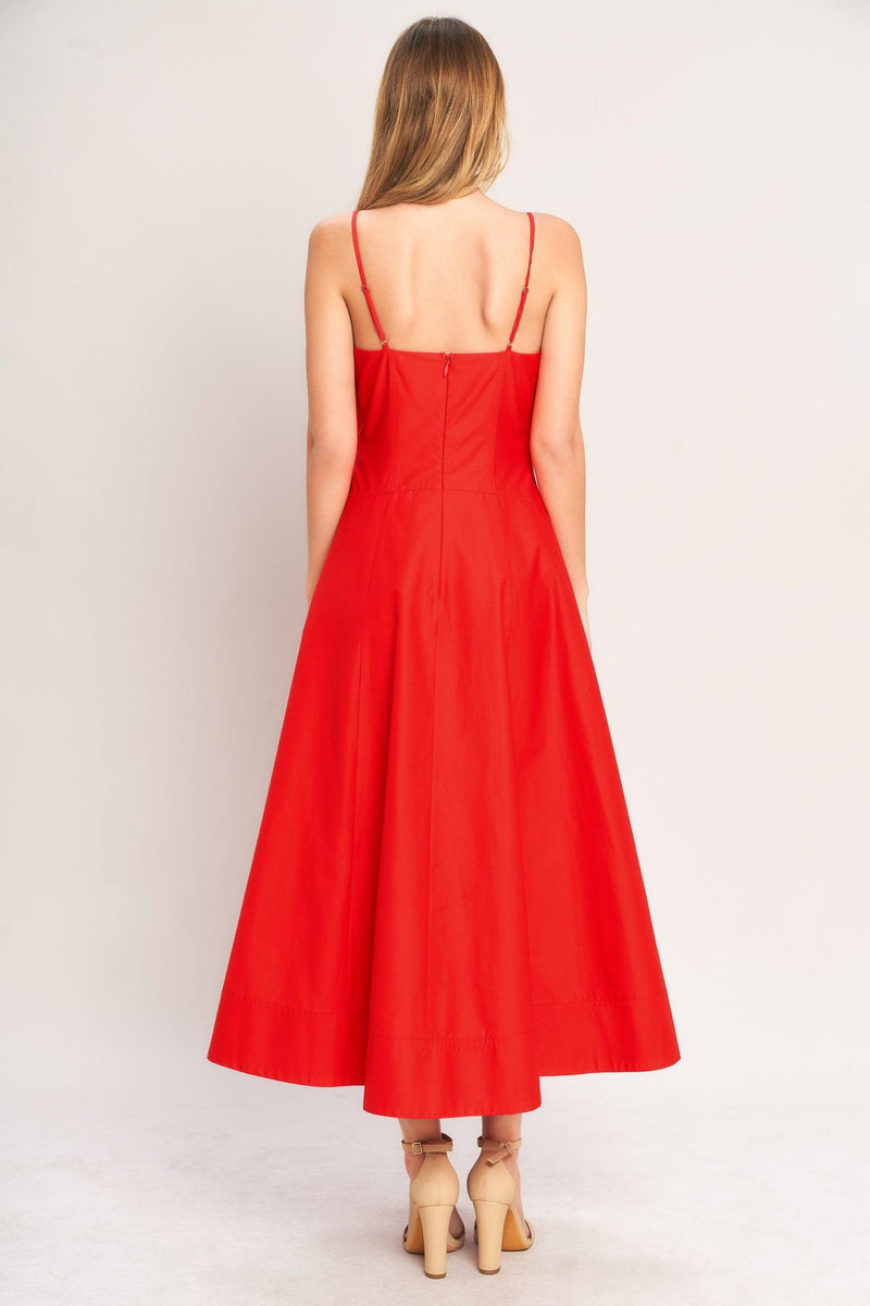 Square Neck Midi Crepe Formal A-Line Dress Flying Tomato ID23708