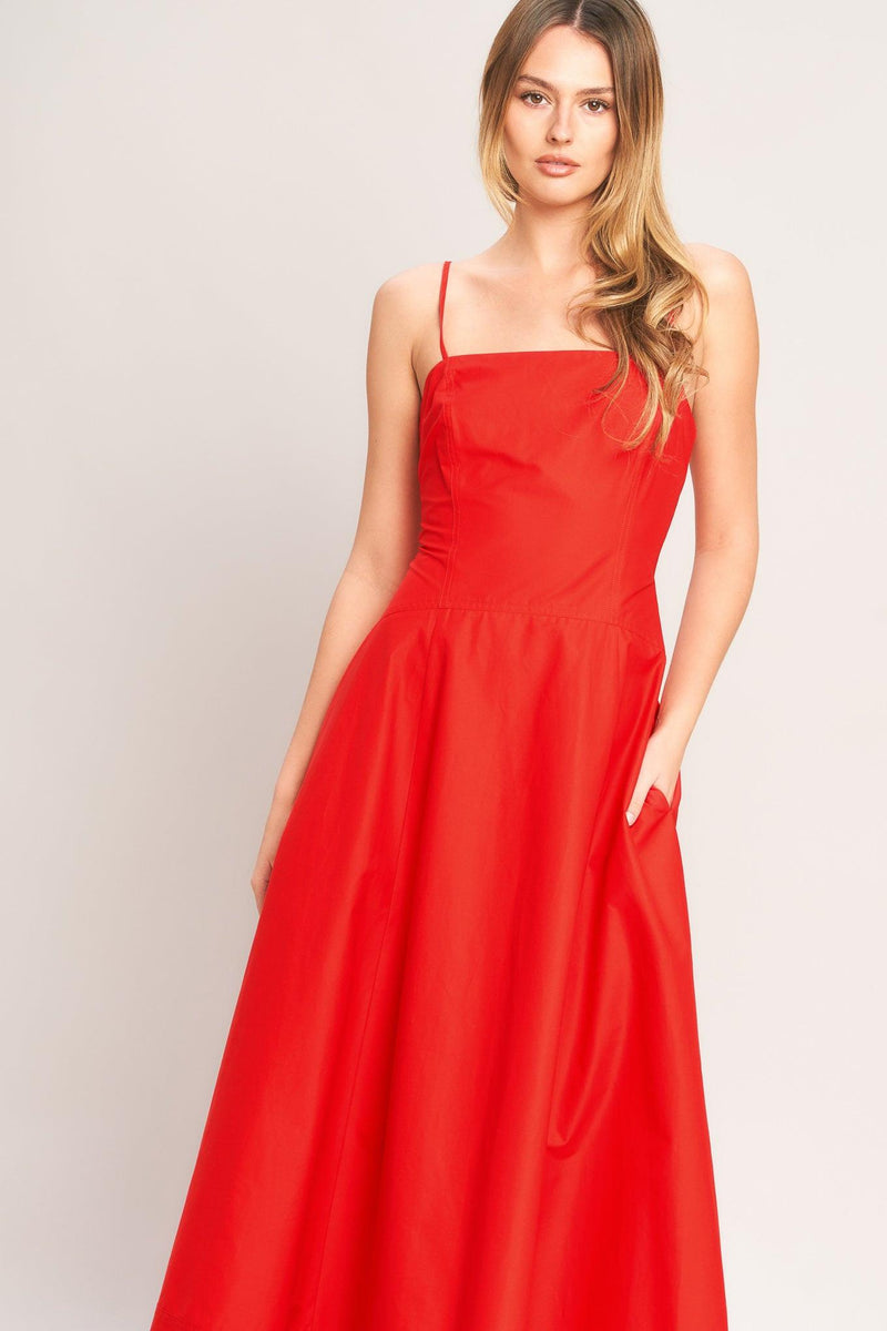 Square Neck Midi Crepe Formal A-Line Dress Flying Tomato ID23708