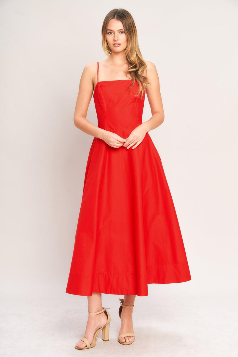 Square Neck Midi Crepe Formal A-Line Dress Flying Tomato ID23708