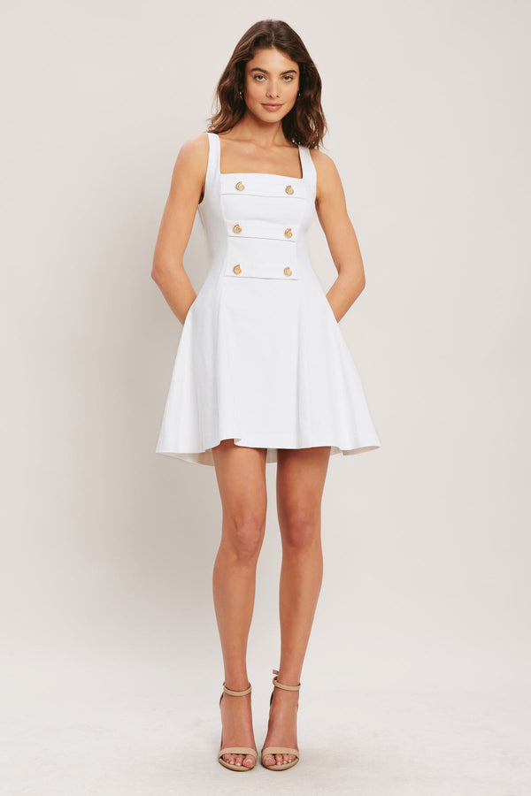 Square Neck Mini Woven Casual Dress with Button Detail Flying Tomato ID23723
