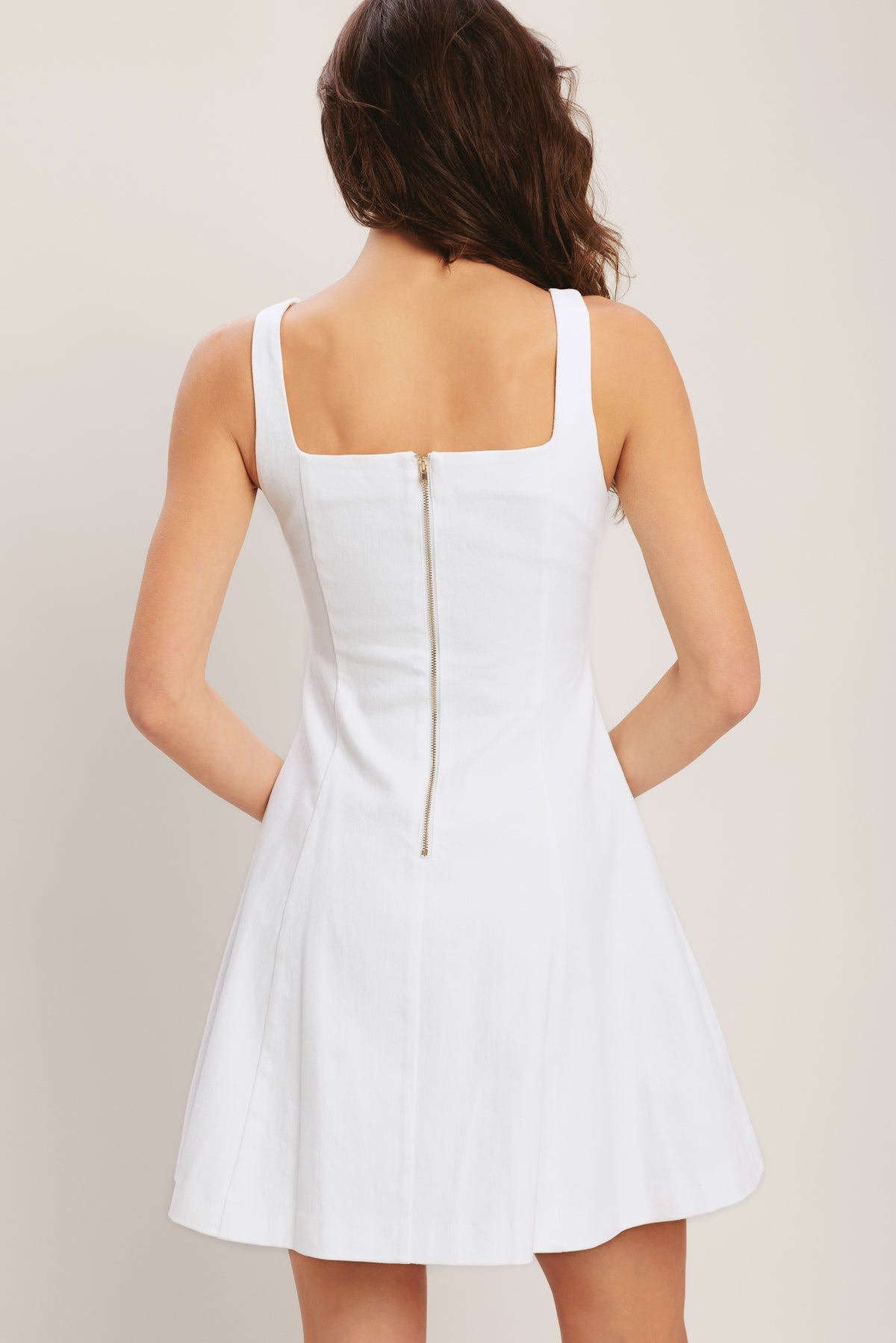 White Denim Square Neck Mini Woven Casual Dress with Button Detail Flying Tomato ID23723