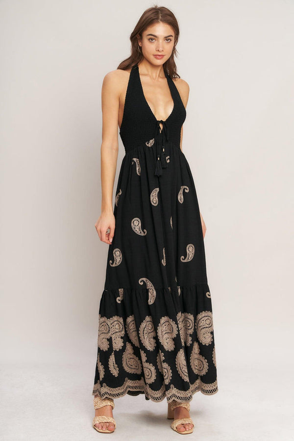 Halter Floor-Length Jersey Boho Maxi A-Line Dress Flying Tomato ID23724