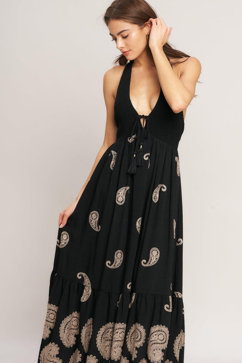 Halter Floor-Length Jersey Boho Maxi A-Line Dress Flying Tomato ID23724