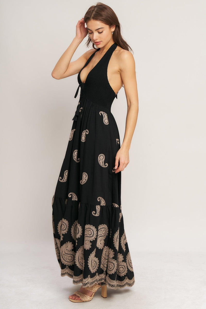 Halter Floor-Length Jersey Boho Maxi A-Line Dress Flying Tomato ID23724