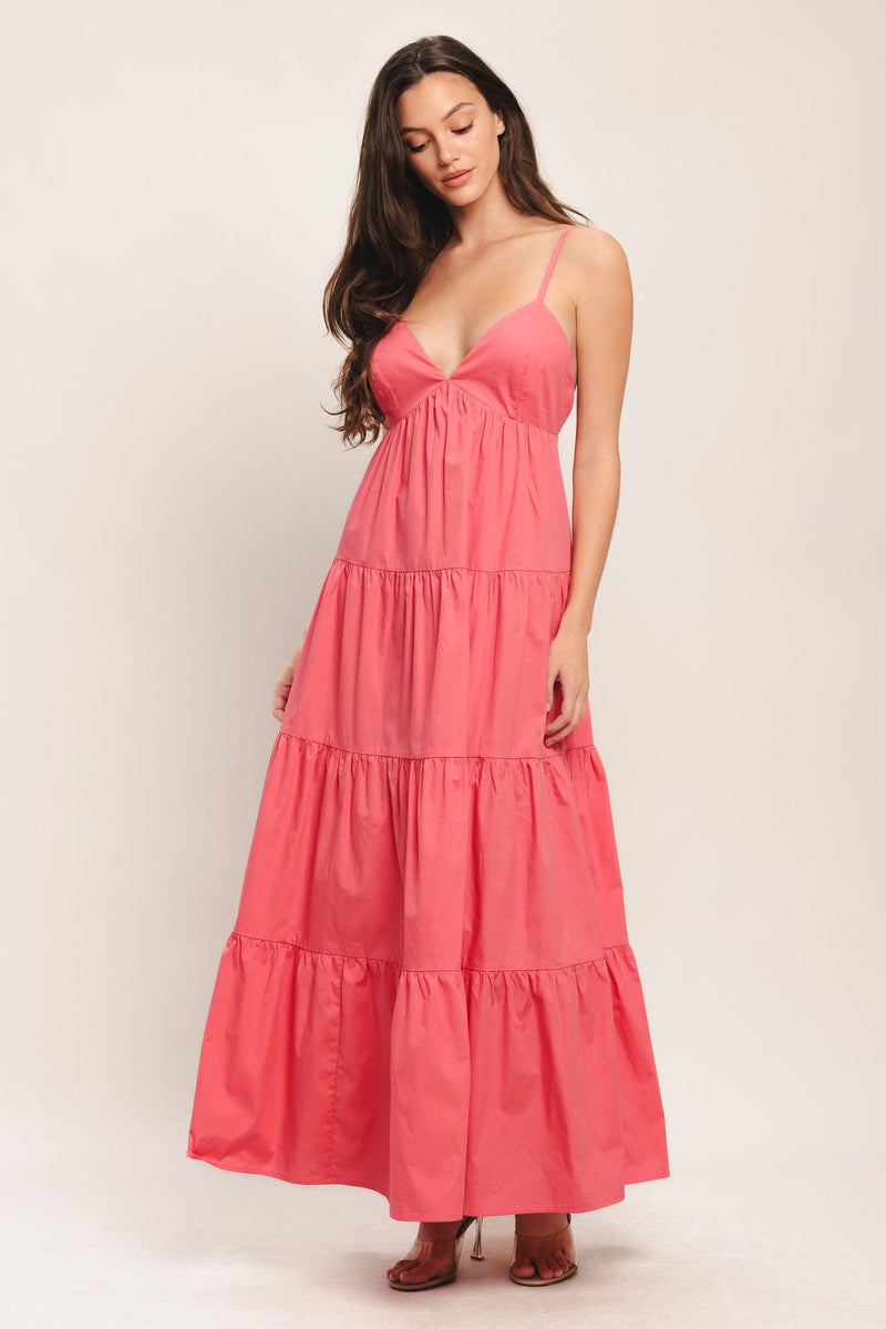 V-Neck Floor-Length Crepe Wedding Guest A-Line Dress Flying Tomato ID23725