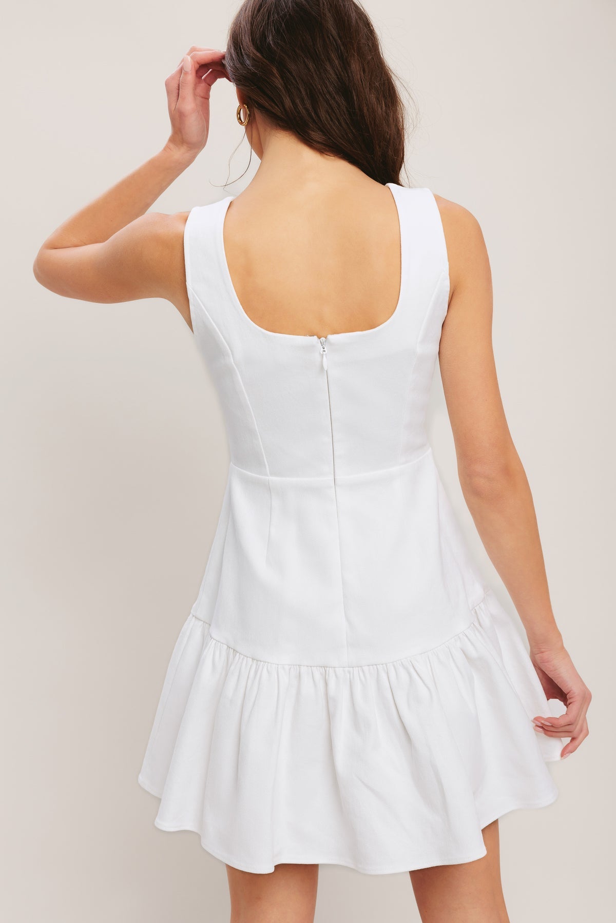 Off White V Neck Mini Woven Casual Dress with Button Detail Flying Tomato ID23726
