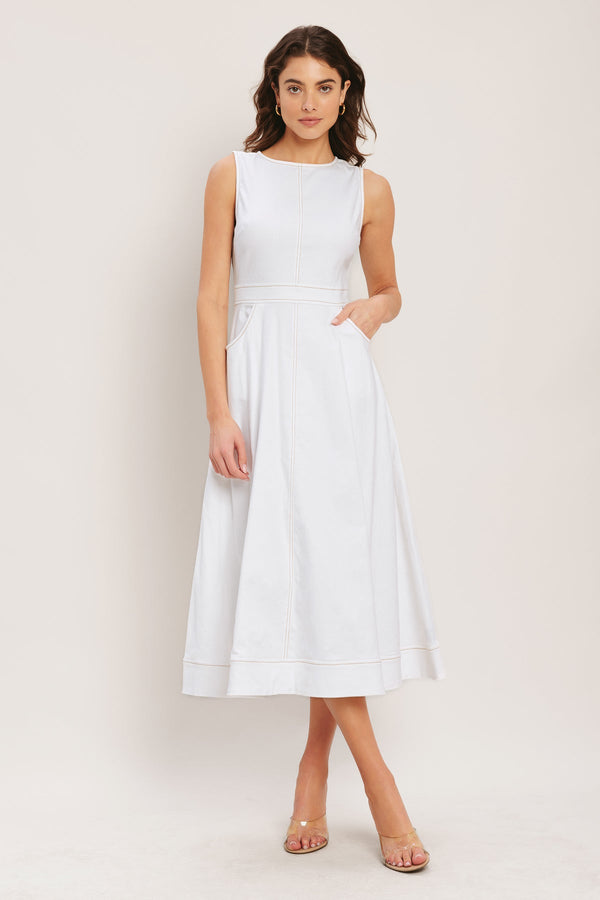 Crew Neck Midi Woven Casual Dress with Pockets Flying Tomato ID23752