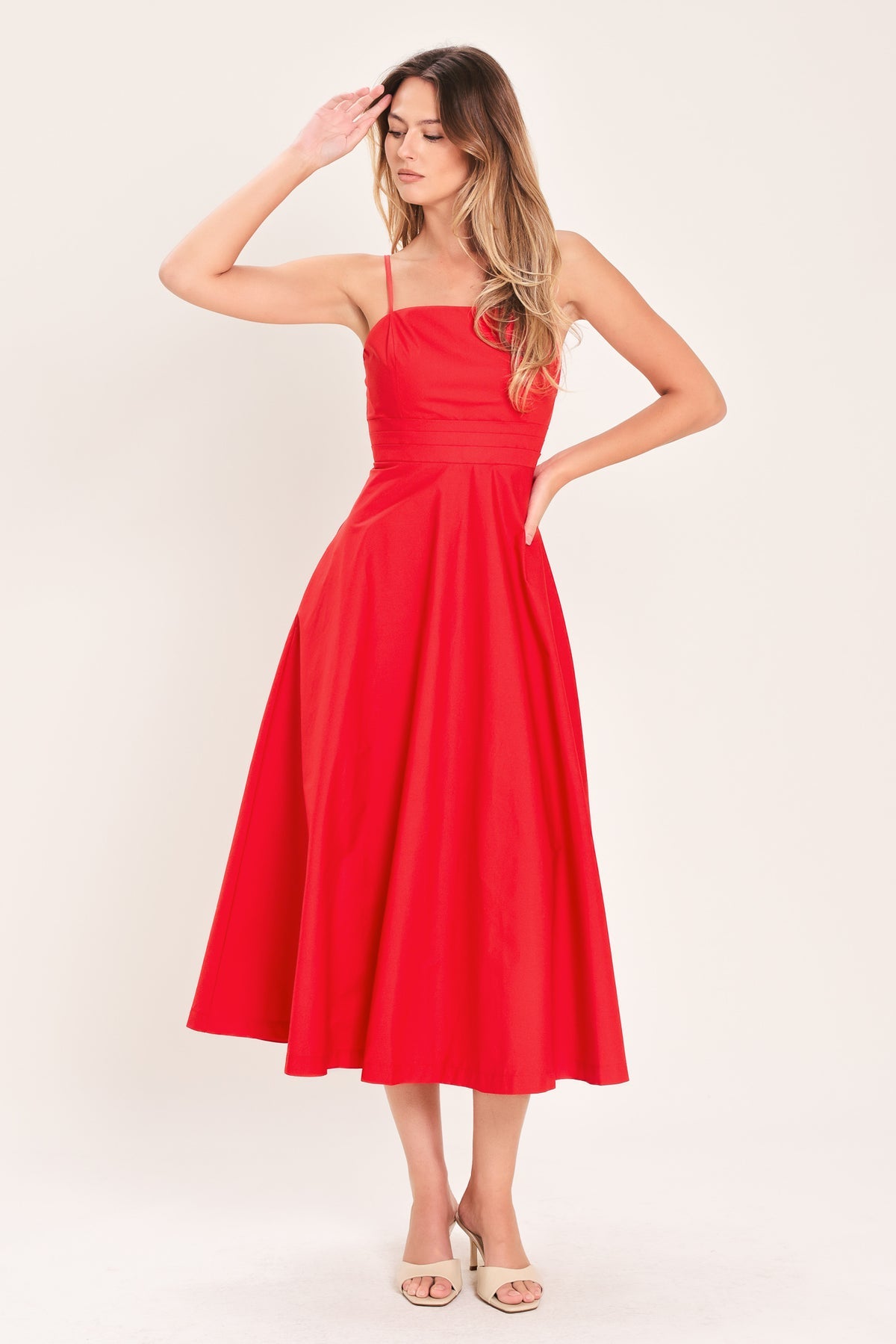 Square Midi Satin Special Occasion A-Line Flying Tomato ID23760