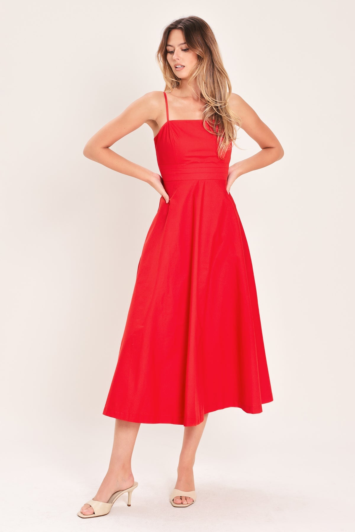 Square Midi Satin Special Occasion A-Line Flying Tomato ID23760
