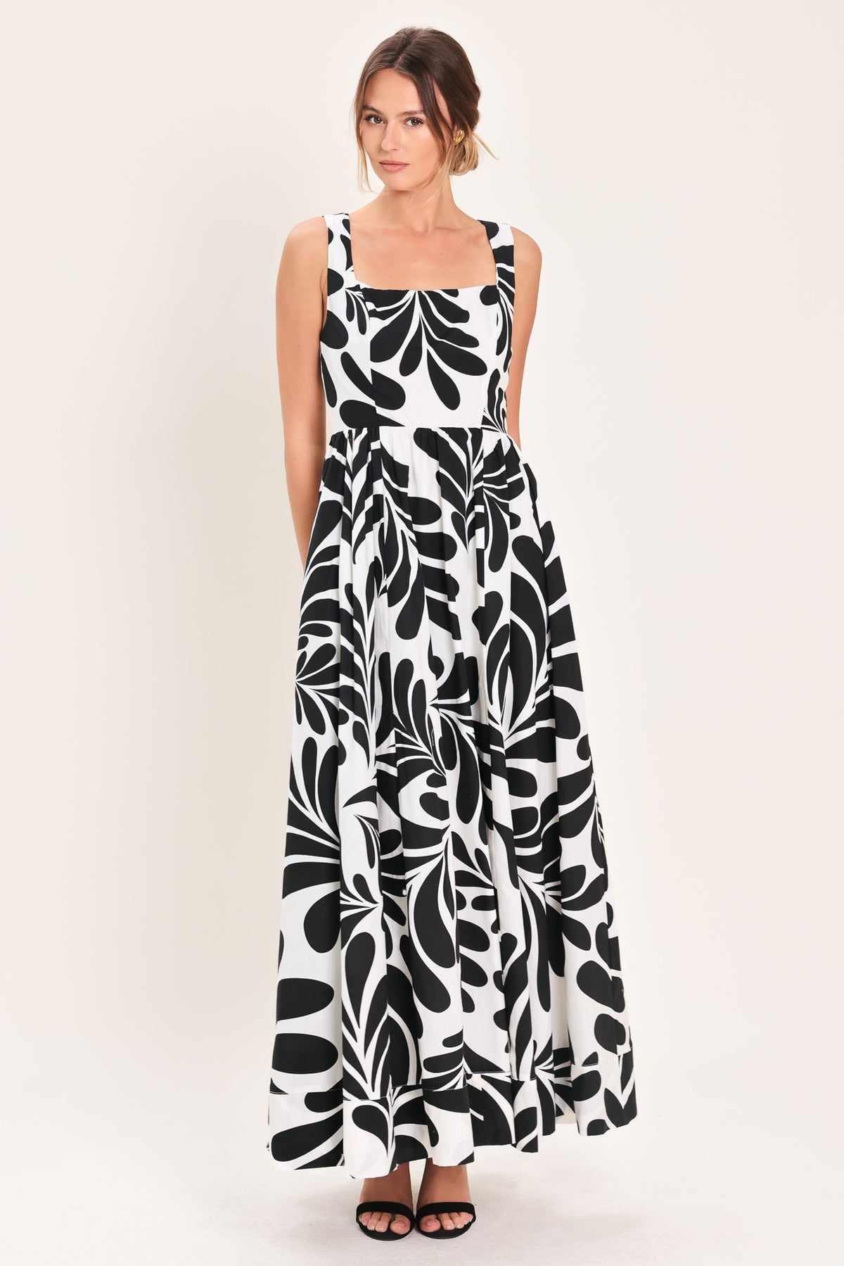 White/Black Square Neck Floor-Length Cotton Formal Dress A-Line Flying Tomato ID23795