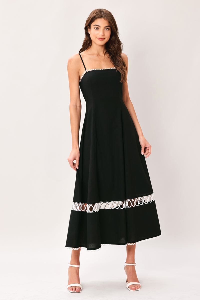 NOIR WHISPER WOVEN MIDI DRESS l FLYING TOMATO Black / M