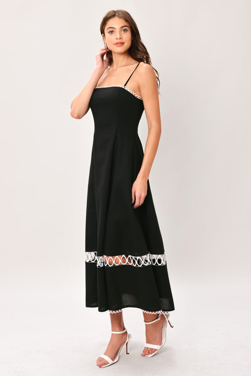 Square Neck Midi Crepe Wedding Guest Fit & Flare Dress Flying Tomato ID23813