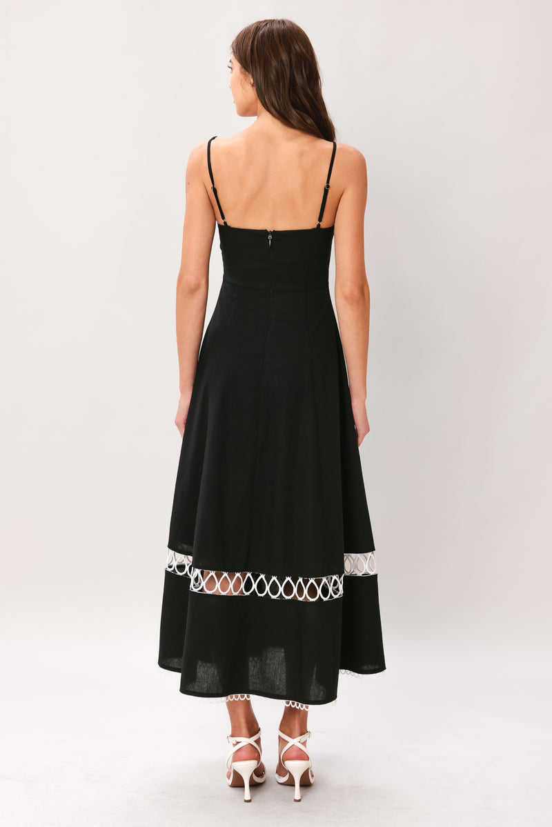 Square Neck Midi Crepe Wedding Guest Fit & Flare Dress Flying Tomato ID23813