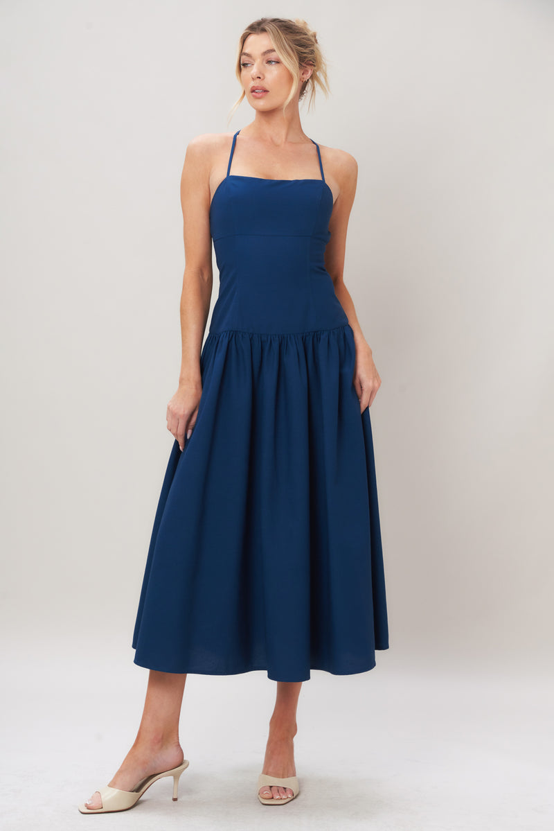Square Neck Midi Crepe Formal Fit & Flare Dress Flying Tomato ID23849