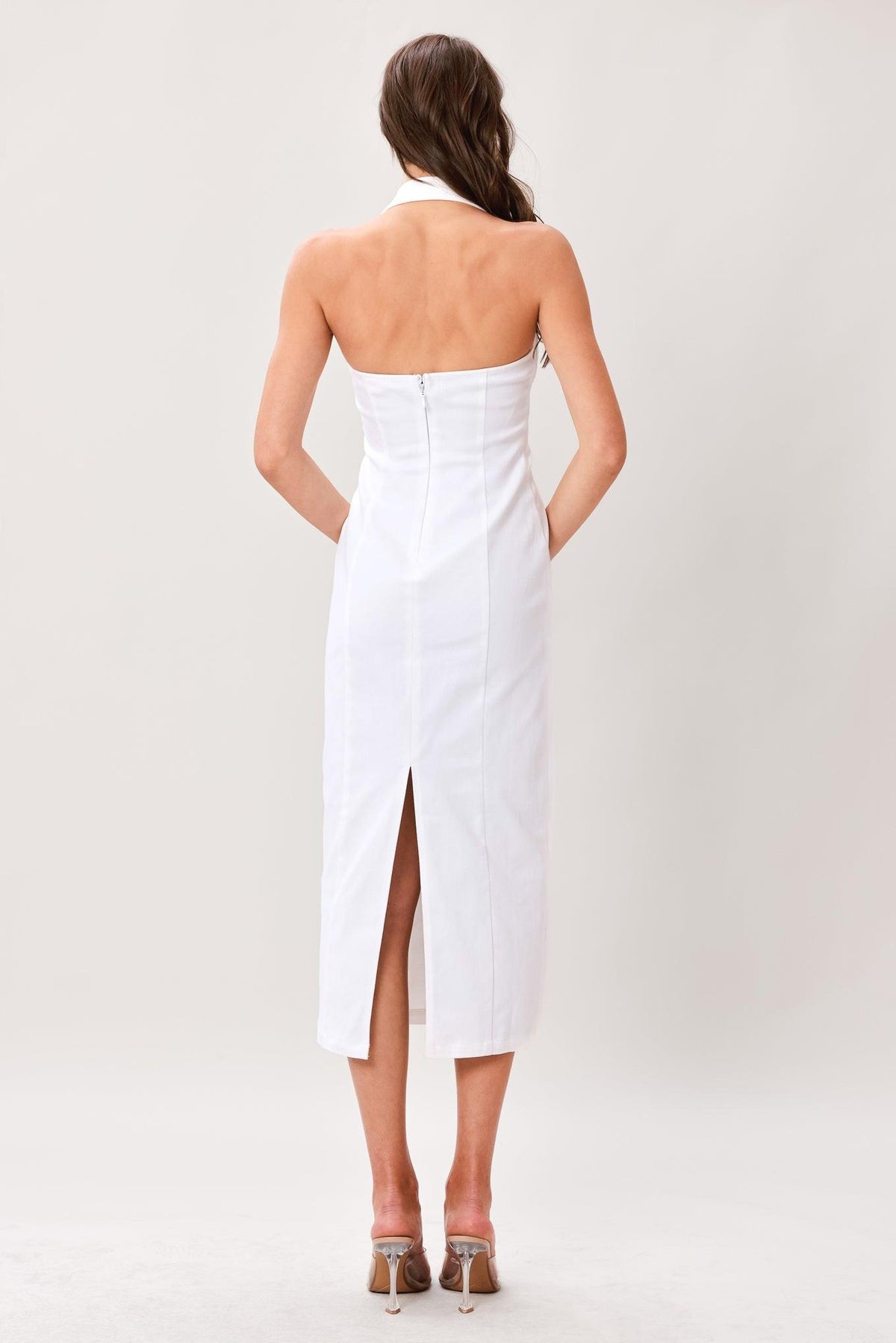 Halter Midi Crepe Cocktail Sheath Column Dress Flying Tomato ID23884